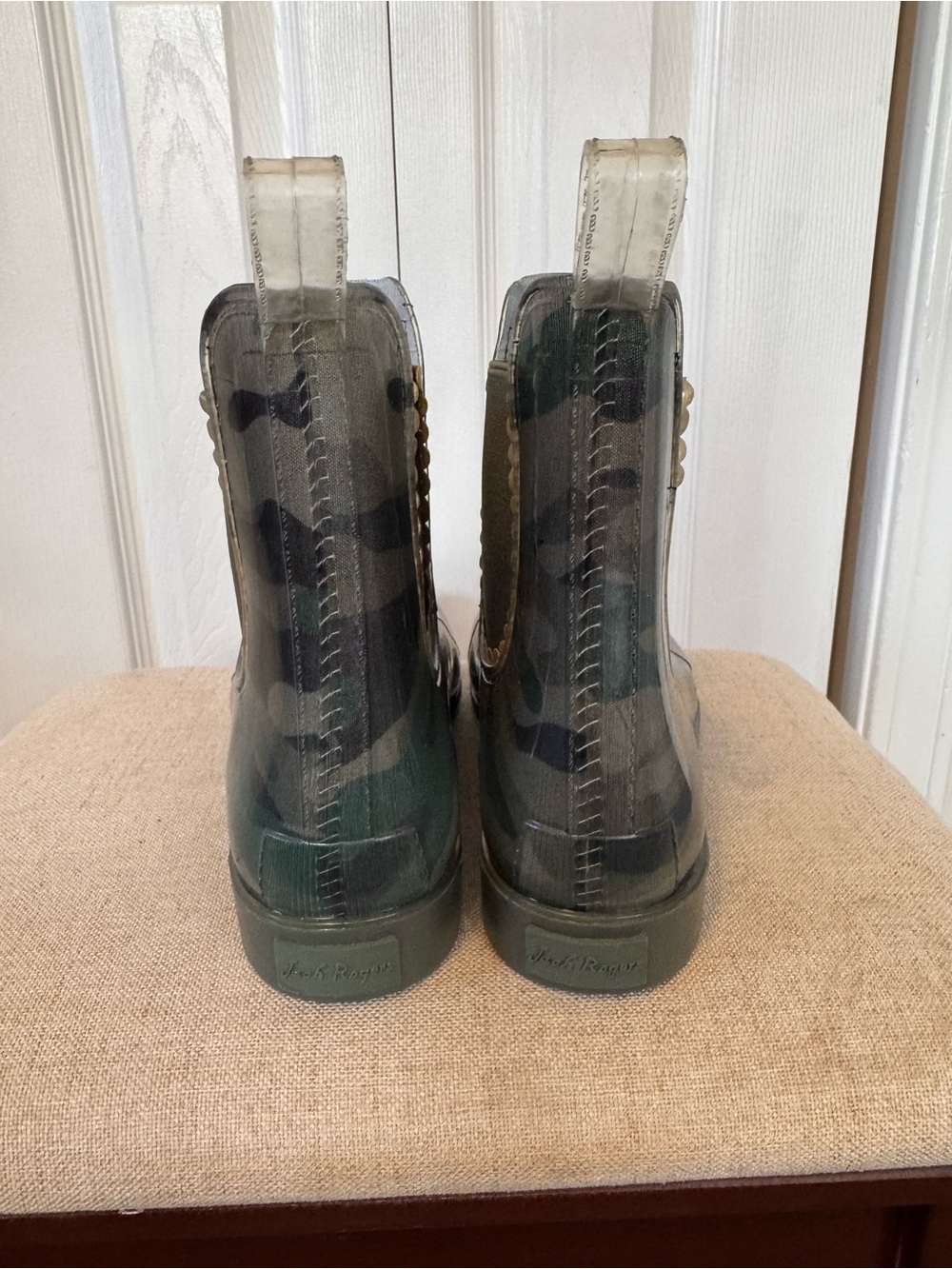 Jack Rogers Woman Sallie Ankle Green Camo Waterproof Rain Boots Scalloped Size 9 - Picture 7 of 15